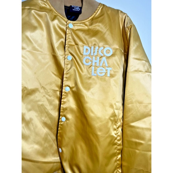 Disco Chalet M Gold Metallic Jacket 70s Disco Varsity Jacket Zip-up Bomber M - Picture 4 of 9